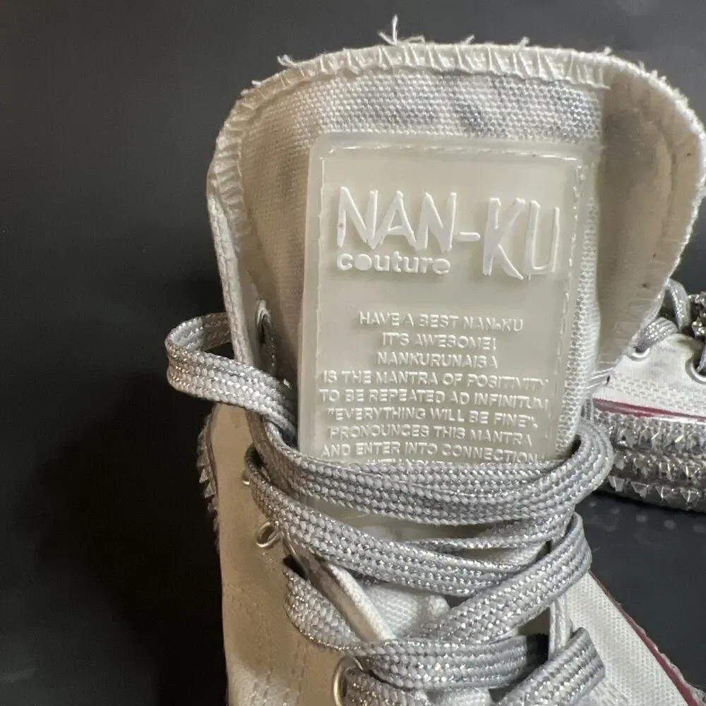 Nan-ku Couture White Jewel Studded Hi Top Sneakers Size 9.5 Tasseled Medallion - Picture 10 of 15